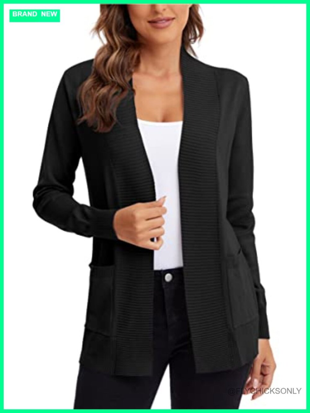 Open Front Knit Cardigan with Pockets Lightweight Cozy Layering Sweater